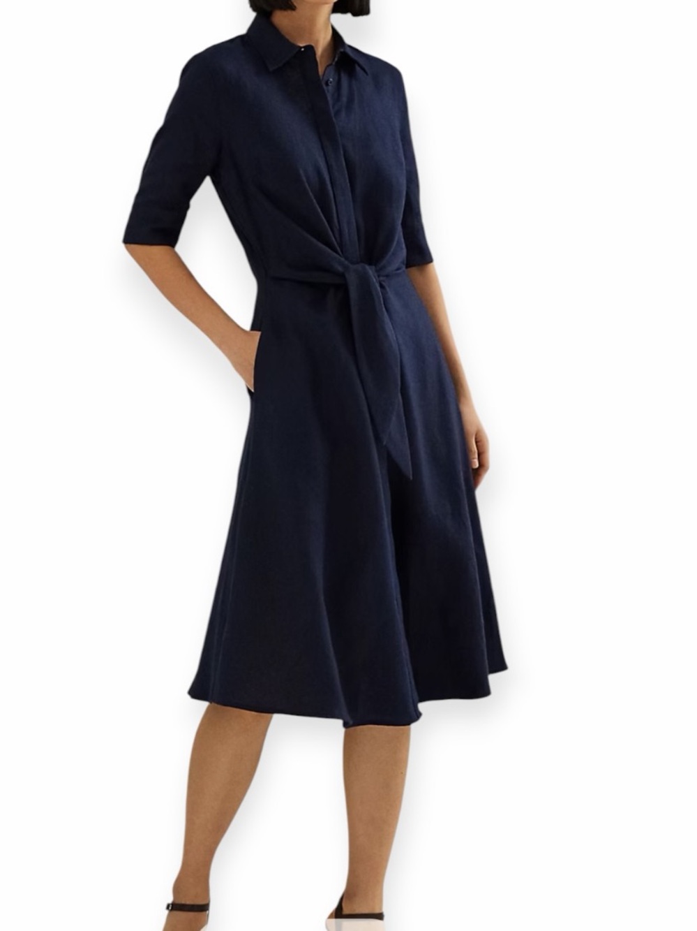 LAUREN Ralph Lauren Front Tie Linen Shirt Dress